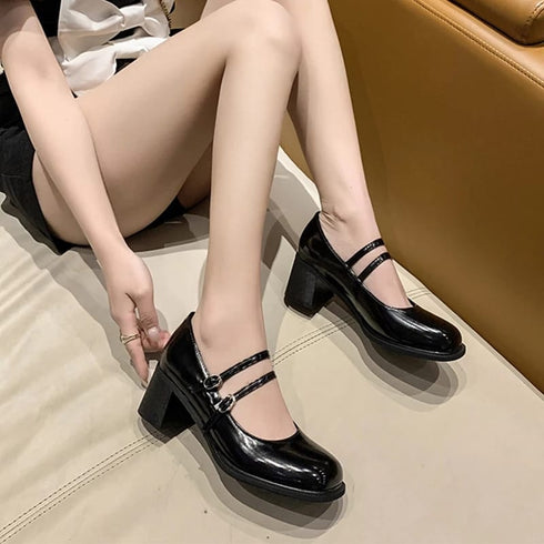 Patent Crossover Mary Jane Block Heel